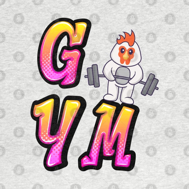 Rooster lifting weights - gym by O.M design